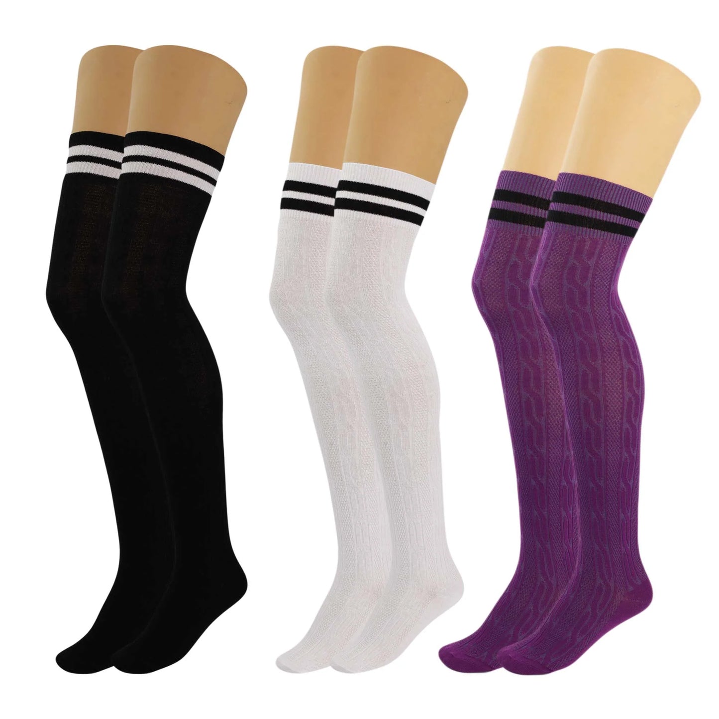 3 Pairs Women’S Colorful Thigh-High Over-The-Knee Boot Socks – Soft, Stretchy, Warm Knitted Stockings, Size 5-10