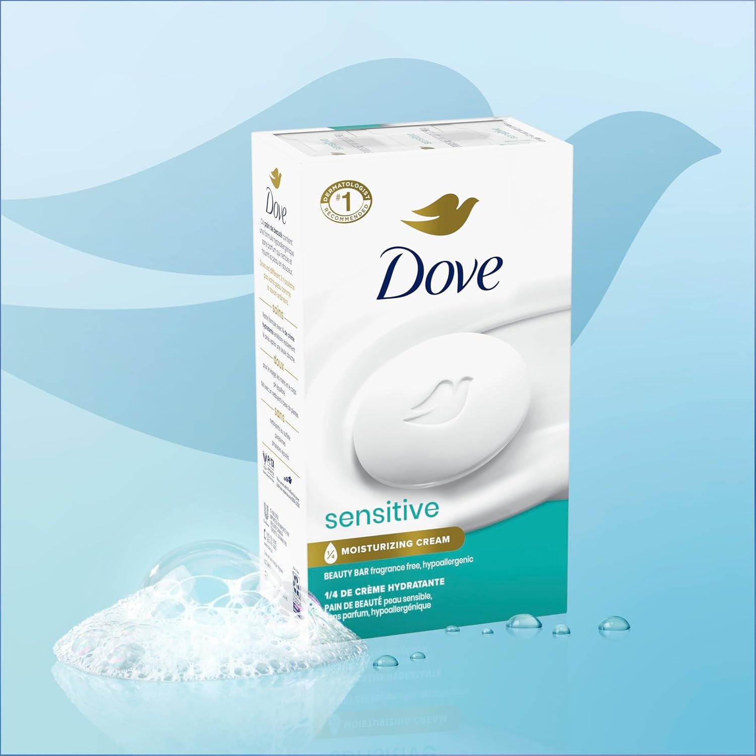 Dove Beauty Bar Soap Sensitive, 8 Bars for Sensitive Skin, Fragrance Free and Hypoallergenic 3.75 Oz